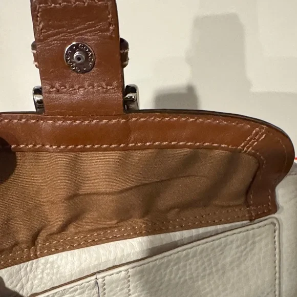 Coach Soho White Leather Wristlet with Brown Buckle Accent - Picture 9 of 9